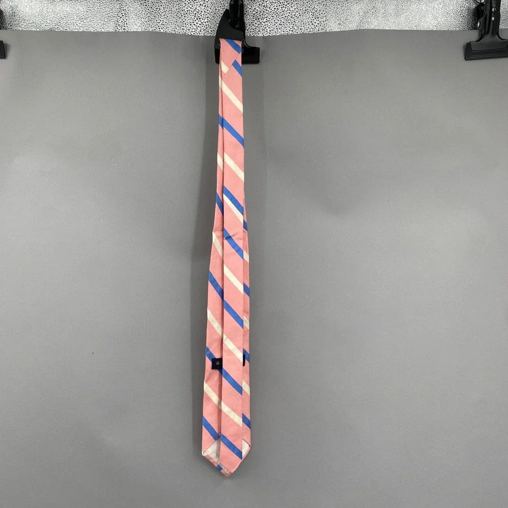 Brooks Brothers Makers Necktie Tie Pink Blue Cream Silk Rep Stripe USA Preppy